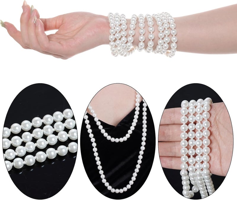 Yymobt Long Pearl Necklace for Women - Cream White Faux Pearls Strand Layered Beaded Costume Jewelry - 59" Length, 8mm Diameter, Handmade Imitation Pearls for Party & Casual Wear - Image 4